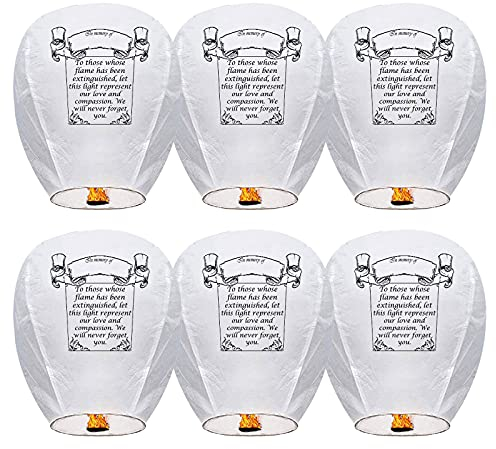Douzi Farolillos chinos cielo (paquete de 6) 100% biodegradables – Hermosa linterna blanca para bodas, cumpleaños, fiestas, conmemorativos y mucho más