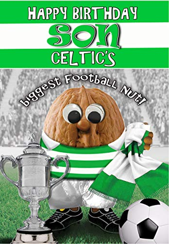 Birthday Card For Son – Celtic - Optional PERSONALISED EXTRA LARGE 77MM BADGE - Football Sports Nut