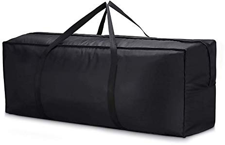 Garden Cushion Storage Bag - Anti-UV Heavy Duty Waterproof Outdoor Furniture Cushion Storage Bag with Carry Handle & Zipper for Patio Seat Furniture Christmas Tree, 122 x 39 x 55 cm Black