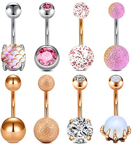 D.Bella 8er Bauchnabelpiercing 10mm Set Chirurgenstahl Silber Rosegold Piercing Bauchnabel Zirkonia Diamant