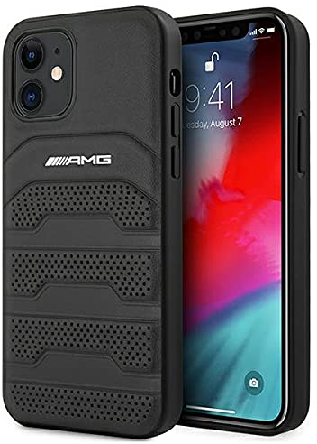 AMG AMHCP12SGSEBK Hülle für iPhone 12 Mini 5,4 schwarz Leather Debossed Lines
