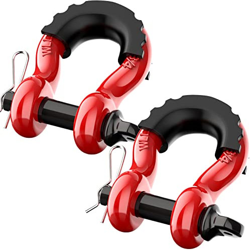 D Ring Shackles 3/4 Heavy Duty 4.75 Ton Screw Pin Anchor Shackles Universal Fit for Off-Road Bumper and Vehicle Recovery Rigging Point Tow Shackle Red Color Clevis Shackle-2Pk