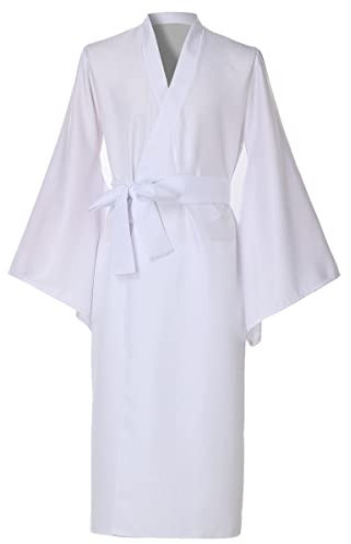 BPURB Herren japanische Yukata traditionell Kimono Robe Pyjamas Bademantel Morgenmantel Langarm V Ausschnitt mit Gürtel Weiß