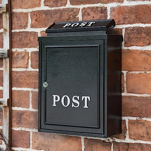 Black Wall Mounted Post Box With White Text Traditional Style Secure Mailbox for Home or Office Outdoor Use Decorative Wall Mounted Organiser Stylish Front Door Accent