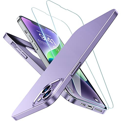 TORRAS Purple Ultra Thin iPhone 14 Plus Case and Screen Protector [Tough Protective at Thinnest Size] iPhone 14 Plus Phone Case Slim Hard Silky Matte Case for iPhone 14 Plus Cover Purple (OriginFit)
