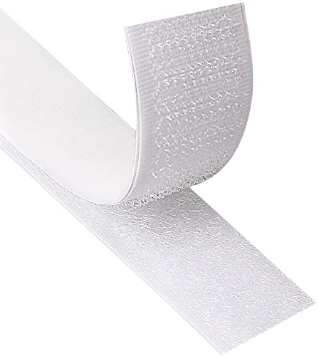 Blooven Scratch Autocollant Double Face, 20 Mètre 20 mm Rubans Adhésifs, Bande Agrippantes Adhésives Avec Crochets Et Boucles (20 mm x 20 m, Blanc)