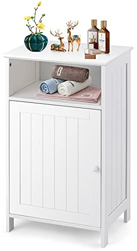 CASART Bathroom Floor Cabinet, Adjustable Freestanding Storage Cupboard, 3 Shelves Single Door Organizer Unit for Bathroom Living Room Bedroom