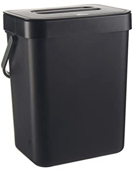 Tianbi Petite poubelle à compost de cuisine, poubelle de cuisine de 3 L, poubelle à suspendre avec couvercle, poubelle sous l'évier, conteneur de comptoir pour composter, Noir, 16.1*13*20.5cm
