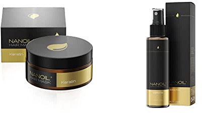 NANOIL Haar maske mit Keratin – Haar maske, Regeneration und Revitalisierung, Stärkung der geschwächten Haare, intensive Pflege, 300 ml & Haar conditioner mit Keratin zweiphasiger Conditioner, 125 ml