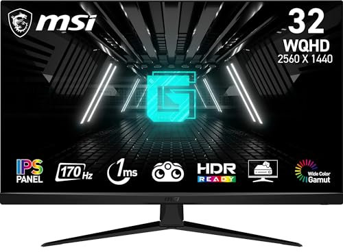 MSI G321Q Monitor Gaming 32 WQHD - Pannello Ultra IPS 2560 x 1440, 170 Hz / 1ms, Gamut colore sRGB 123%, Pronto per HDR, Stand regolabile in inclinazione - DisplayPort 1.2a, HDMI 2.0b
