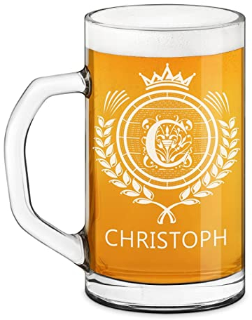 Maverton Bierkrug mit Gravur personalisiert - klassisches Bierglas 640 ml - Bierseidel für Männer - Bierhumpen für Biertrinker - Maßkrug zum Geburtstag - zu Weihnachten - Initiale