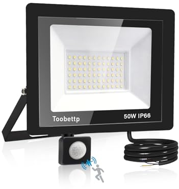 toobettp Projecteur LED Exterieur Detecteur de Mouvement 50W 5000LM 3000K | Blanche Chaude,Trois Modes de Réglage Temps/Sens/Lux, IP66 Étanche, Angle 120°, Spot LED Extérieur pour Jardin Garage Patio