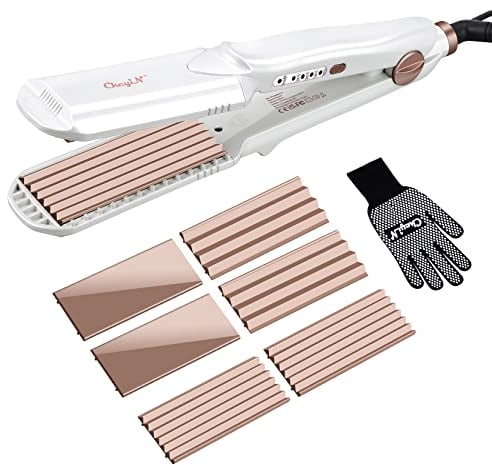CkeyiN 3 en 1 Plancha de Pelo Efecto Trenzas Plancha Ondas PequeñAs Ondulado con 3 Placas Intercambiables de CeráMica de Titanio Para Ondular el Cabello Plancha Onduladora Pelo Zig Zag