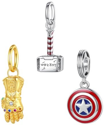 Doyafer Gloves, hammers, shields S925 Silver Charm For Bracelet Necklace Sterling Silver Dangles For Women Girl 3 Piece/Package