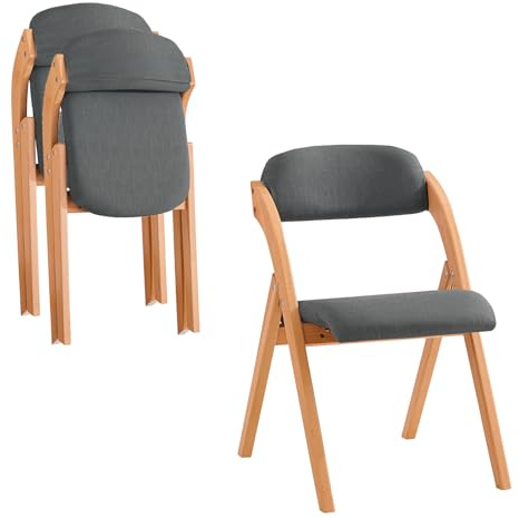 SoBuy Klappstuhl Holz 2er Set, gepolstert & fertig montiert, 47,5x77x59cm | Küchenstuhl ergonomisch & faltbar, Bezug abnehmbar & waschbar, 120 kg Tragkraft, für Küche & Esszimmer & Balkon, FST92-SGx2