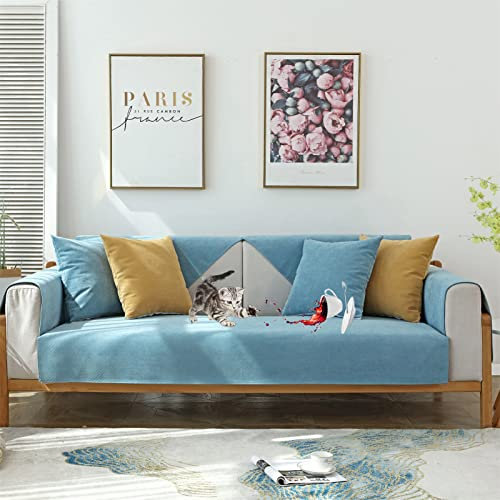 ZGDDPZA 100% Wasserdichter Sofa/Couch überwurfdecke/überwurf, rutschfest Sofaschutz Katze Kratzschutz Sofaüberwurf Schonbezug Sofa Schutz Abdeckung Sofaschoner Für Wohnzimmer (70 * 210cm,Blau)