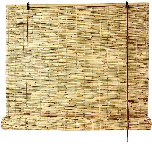 DGSFES Natural Retro Schilf Vorhang, Bambusrollo Outdoor Wetterfest,Rollo Bambus Handgewebt,Sonnenschutzrollos, Bambus Raffrollo Vorhang für Balkon Blickschutz,Anpassbar,60x70cm/24x28in(WxH)