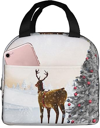 EVANEM Isolierte Lunchtasche Kühltasche Tragetasche Weihnachten Rentier Lunchbox für Frauen Männer Mittagessen Tote Taschen