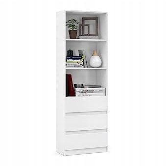 VBChome Standregal 60 x 180 x 35 cm Weiß Büroregal mit 3 Fächern 3 Schubladen Bücherregal Bücherschrank Holzwerkstoff Mehrzweckschrank für Flur Schlafzimmer Wohnzimmer Weiß