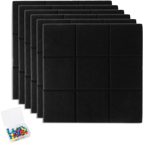 FWEEK 6 Stück Filz Pinnwand Groß 30x30CM Pinnwand Schwarz Selbstklebend mit 40 Pinnnadeln, Filzboard Memotafeln Memo Boards Bulletin Board Wanddekoration für Foto Hängen, Heimdekoration und Büro