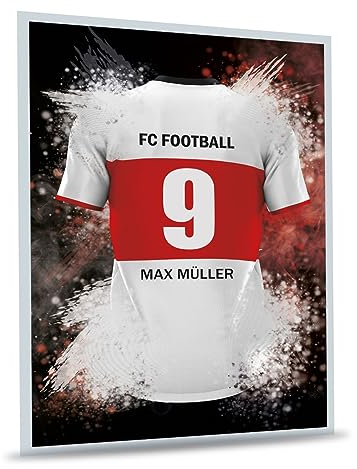 GRAVURZEILE Fußball Bild auf Acrylglas - Fussball Fanartikel Foto Trikot mit Name Nummer & Verein - Personalisierte Geschenke für Männer und Jungen - Geschenk für Ihn - Stuttgart Trikot - 20 x 30 cm