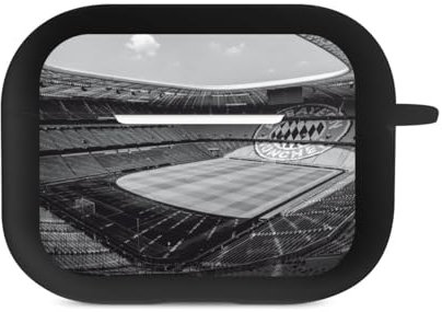 Hülle mit Karabiner kompatibel mit Apple AirPods Pro 2. Generation Case schwarz Schutzhülle mit Schlüsselanhänger FC Bayern München FCB Stadion