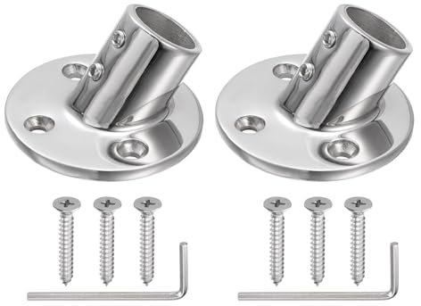 sourcing map 2pcs Boat Hand Railing Fittings 7/8 Round Base 60 Degree Tube Base with L Shape Hex Wrench and Screws For Boat Marine Yachts, Silver Tone