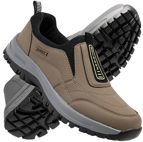 Aocase Wanderschuhe Herren Turnschuhe Leichte Laufschuhe Atmungsaktive Sportschuhe Slip On Sneaker Herren Ohne Schnürsenkel Wasserdicht-Leichte Trekkingschuhe Herren,Khaki,41/255mm