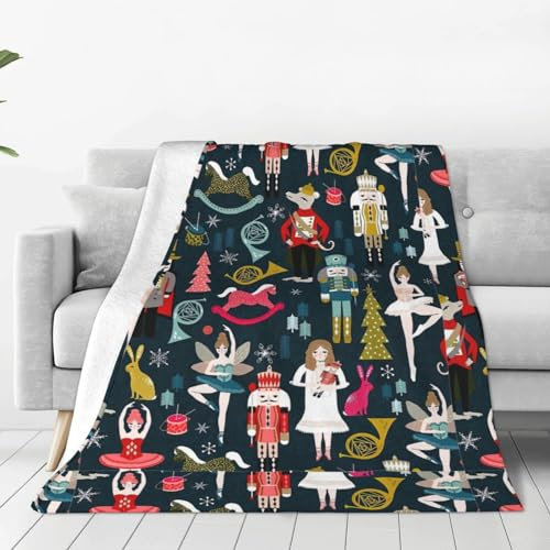 WURTON Women_S Weiche Decke mit Nussknacker-Ballett-Muster, 101,6 x 76,2 cm, Anti-Pilling-Flanell-Überwurf, Decke, Bett, Couch, Wohnzimmer-Dekoration