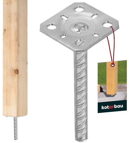 KOTARBAU® Post Base - Galvanised Steel - 80x80x200 mm (3.15x3.15x7.87 inches) - Silver - Fence Post Base Concrete - with Ribbed Dowel - for Fence Posts - Wooden Beams - Support Concrete Anchor