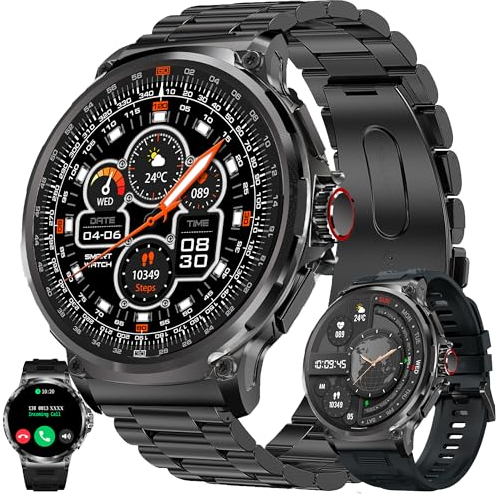 1,85” AMOLED Rund Smartwatch Herren mit Telefonfunktion, 710mAh Batterie, Fitnessuhr mit Schrittzähler Herzfrequenz SpO2, Schlafmonitor, 123 Sportmodi Uhr, Aktivitätstracker für Android iOS (Schwarz)
