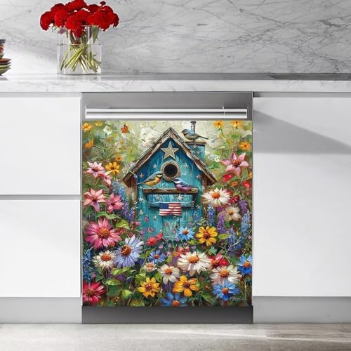 Garden Flower Wallpaper Home Dishwasher Magnetic Decorative Cover Sticker,Sweet Home Fridge Panel Decal,Kitchen Refrigerator,Washers,Cabinets Decor 23W x 26H inches