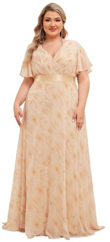 Ever-Pretty Robe de Soirée Grand Taille Mousseline Col V Femme Demoiselle Rose Dorée 52