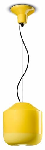 Licht-Erlebnisse Pendelleuchte Keramik Gelb D: 24 cm schmal E27 Retro Design Keramikleuchte Hängelampe Küche Hängeleuchte Wohnzimmer