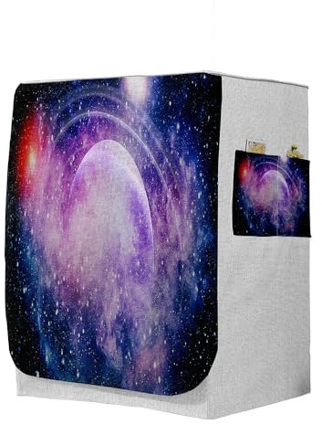 Highdi 3D Funda de Lavadora Cubierta, Secadoras de Carga Frontal Protector Exterior Cubierta a Prueba de Polvo (Capacidad M 8~10kg,Nebulosa 7)