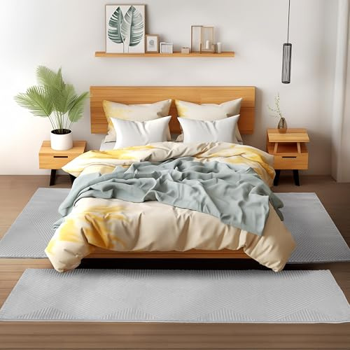 HomebyHome Bettumrandung Schlafzimmer 3 teilig Teppich Silber-5 - Waschbarer Bettumrandung Teppich Läufer Set Extra Flauschig Bettvorleger Schlafzimmer Bettset:2 St. 80x150 cm | 1 St. 80x250 cm