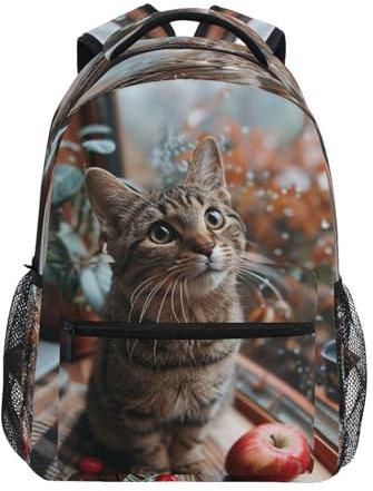 JUMBEAR Cute Cat and Apples Kids Backpack,Travel School Bags 16 Inch Laptop Backpack for Teenage Girls Boys -S