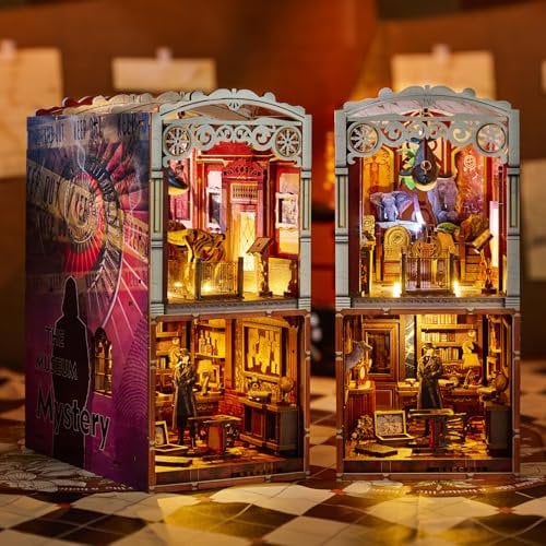 Book Nook Kits für Erwachsene, DIY Miniatur Haus Kits, 3D Holz Booknooks Puzzle, Bücherregal Deko Bücher, Buchstützen Puppenhaus, Weihnachten Geburtstag Geschenke für Frauen und Männer, Museum