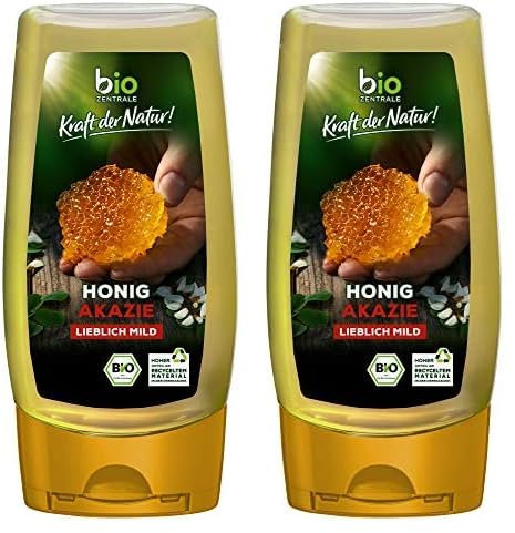 biozentrale Bio Akazienhonig | 350 g Bio Honig aus weißen Blüten der Akazie| Ideal als Brotaufstrich Bio & Honig für Tee | Wabenhonig Alternative (Packung mit 2)
