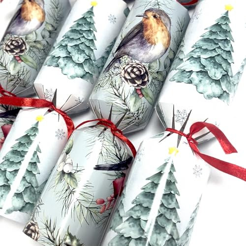 Gyoungt Confezione da 10 cracker di Natale a forma di pettirosso, 10 cappelli, 20 corde, 10 scherzi, albero di Natale, per creare il proprio cracker di Natale, fai da te, festivo, stagionale