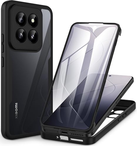 CENHUFO für Xiaomi 14 Pro Hülle, 360 Grad Schutzhülle mit Eingebautem Displayschutz, Robust Stoßfest Panzerhülle Cover Outdoor Case Transparent Ganzkörper Handyhülle für Xiaomi 14 Pro 5G -Schwarz