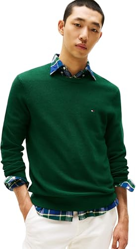 Tommy Hilfiger Men’s Regular Fit Essential Structure Crew Neck Jumper, Green (Ornamental Green Heather), S