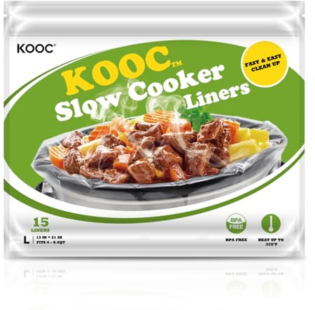 KOOC Slow Cooker Liners 13x21 inch 15 Count Large Size Disposable Pot Liners Cooking Bags Fit 3QT to 8.5QT Pot BPA Free Fresh Locking Seal Design