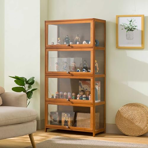 DZZTHSH Sammler-Display / Acryl-Vitrine, Sammlervitrine, Curio Schrank aus natürlichem Bambus Material, Türkonstruktion aus