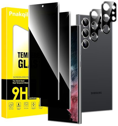 Pnakqil Verre Trempé Anti Espion pour Samsung Galaxy S22 Ultra 5G Protection Ecran avec Protecteur Objectif Camera,Vitre Trempe Privacy Film avec Angle de Confidentialité 28 Degrés,2+2 pièces