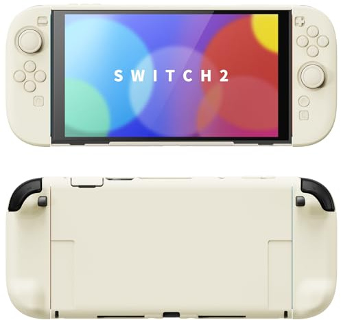 PlayVital Coque pour Switch 2 Console avec Support & Capuchon Joystick,Étui de Protection Rigide pour Nintendo Switch 2 Manette Joycon Grip Cover Dockable-Jaune Antique