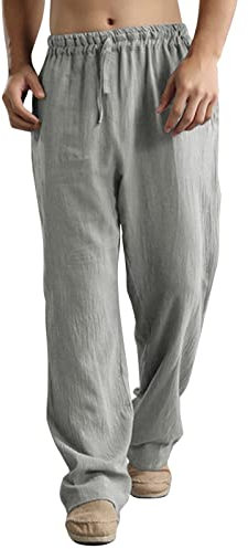 2025 - Men's Spring Summer Trousers Casual All Match Colour Painting Cotton Lenses Loose Plus Size Trousers Fashion Beach Pockets Trousers Functional Underwear Men's Trousers, gray, M