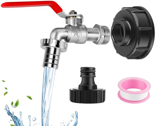 IBC Auslaufhahn 3/4 Zoll für 1000L Wassertank, IBC Tank Zubehör | IBC Tank Hahn mit Legierung Wasserhahn, Schwarzem Milchaufsatz, Wassertank für Regentonne, Garten, Container Anschluss