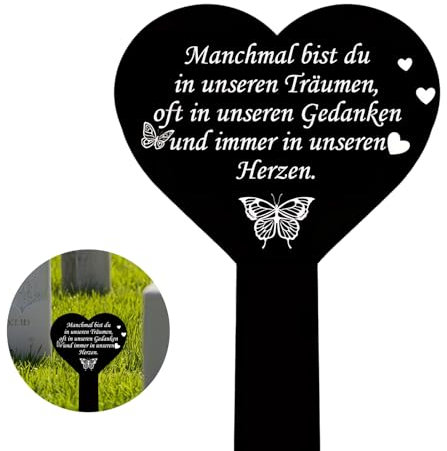 Grabschmuck Wetterfest Schwarz, Grabstecker Herz mit Spruch Manchmal bist du in unseren Träumen, oft in unseren Gedanken und immer in unseren Herzen - Hochwertiges Grabschmuck für Gärten & Höfe