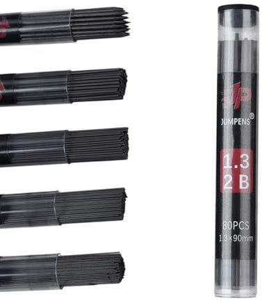 JOMPENS Mine de rechange pour porte-mines effaçable de 90 mm de grande capacité, 0,5/0,7/0,9/1,3/2,0 mm, noyau en graphite 2B, facile à transporter, convient pour les croquis, le bureau, l'écriture